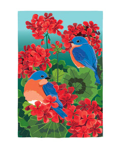 Bluebird in Red Geraniums Applique Flag