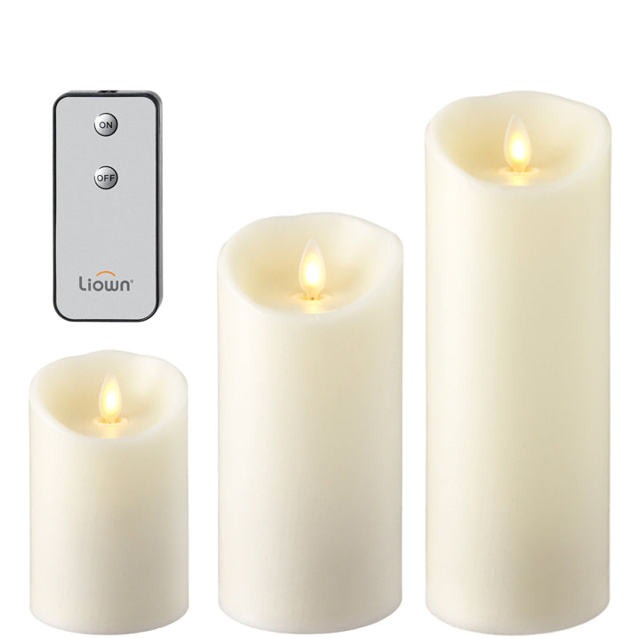 Set of 3 Push Flame Candles w/Remote