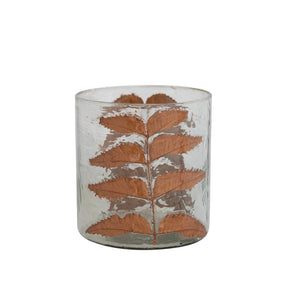 Copper Leaves Glass Candle Holder