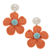 Load image into Gallery viewer, Raffia Flower Pearl Earrings
