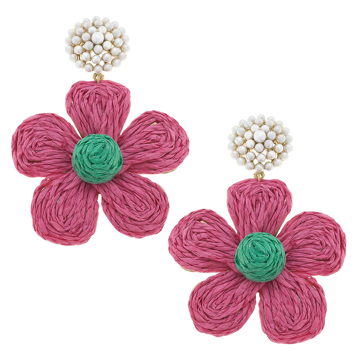Raffia Flower Pearl Earrings