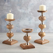 Load image into Gallery viewer, Wood &amp; Silver Candle Sticks
