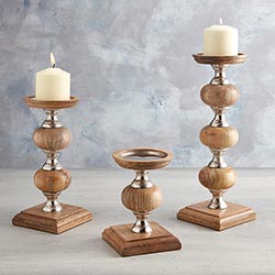 Wood & Silver Candle Sticks