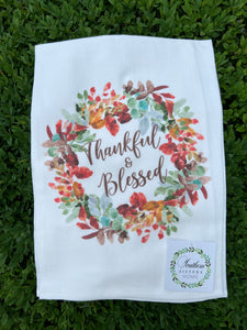 Thankful and Blessed Wreath Tea Towel