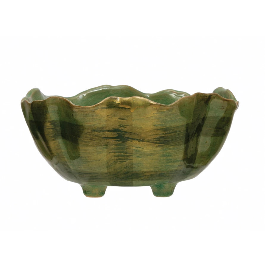 Hand-Painted Stoneware Bowl w/Ruffle Edge